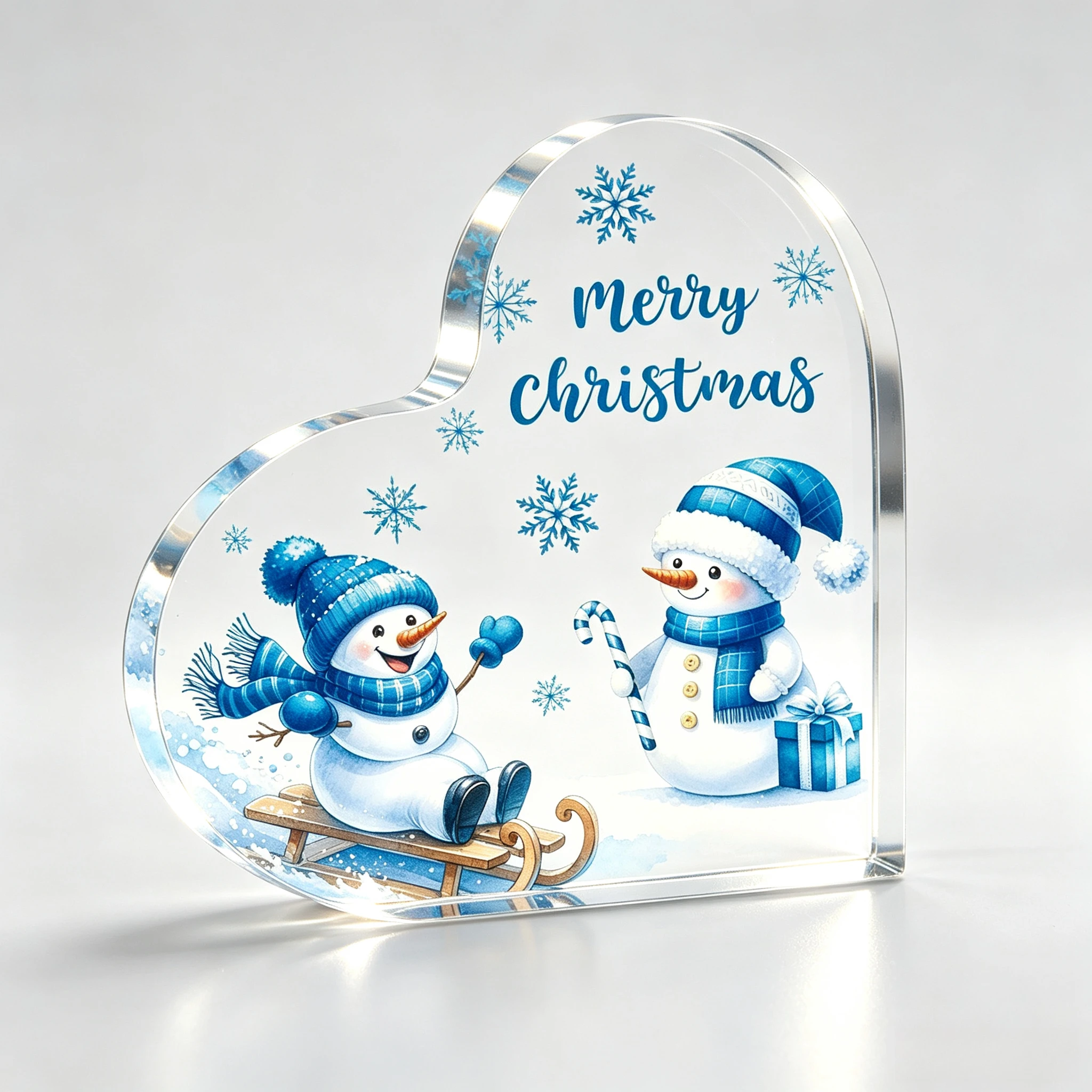 Merry Christmas Xmas Indoor Decor, Acrylic Heart Shape Sign inches Tabletop Centerpiece Keepsake Gift for Holiday Home Decor