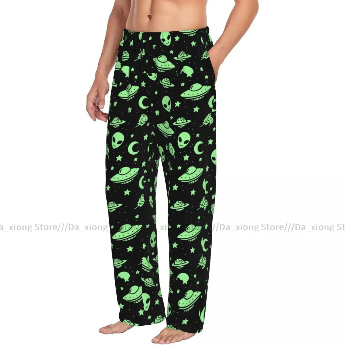 Pantalon de pyjama vert Alien UFO Moon pour homme, pantalon de salon, bas de sommeil