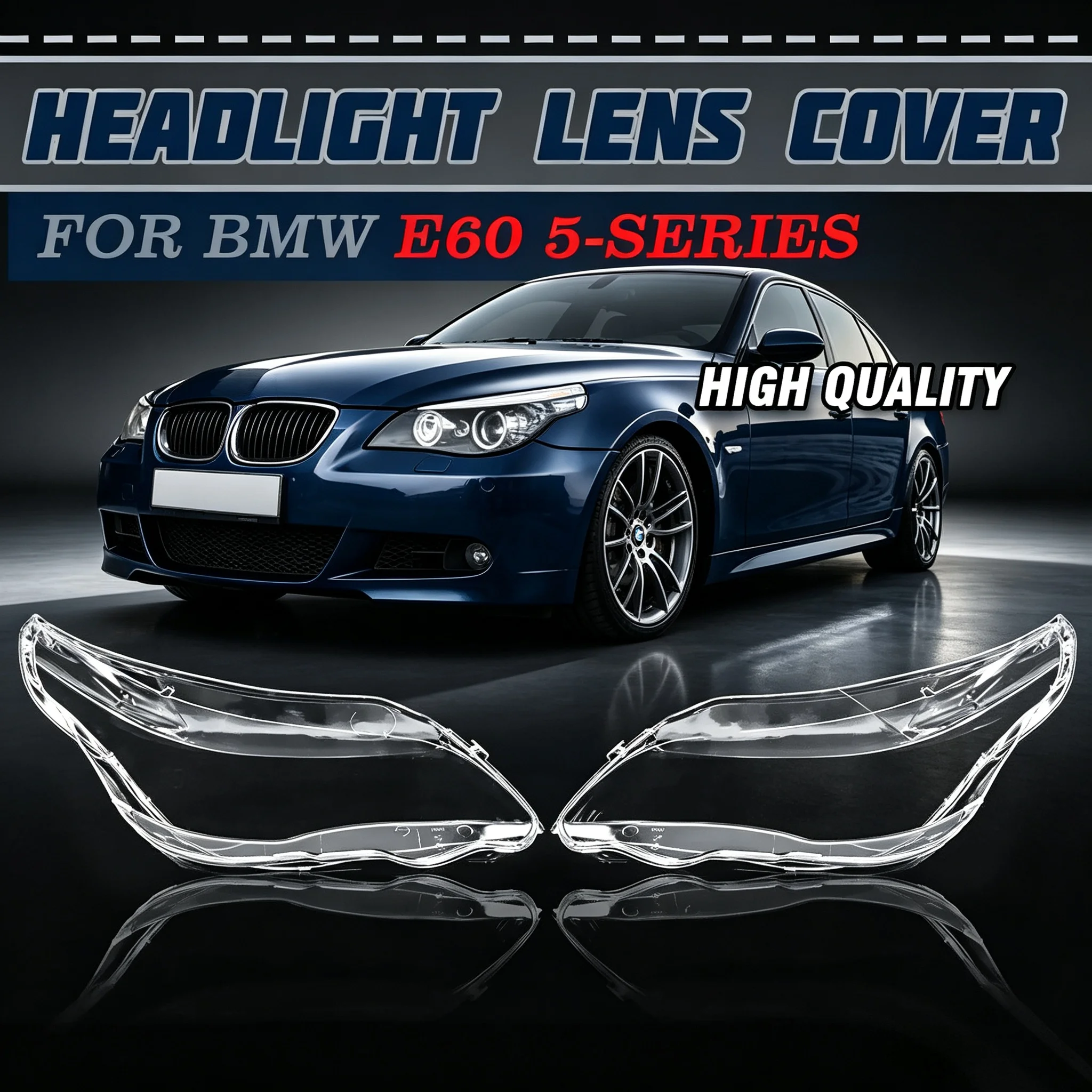 Clear Headlamp Outer Shell Pair Durable Headlight Lampshade For BMW 5‑Series E60 E61 525i 530i 545i 550i 2003‑2010