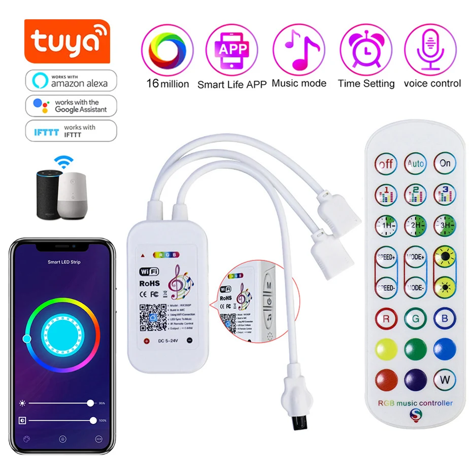 Tuya Smart RGB Controller 12V für LED Streifen Lichter Dimmer 5050 2835 Band IR / Bluetooth / WiFi Controller arbeit mit Alexa Google