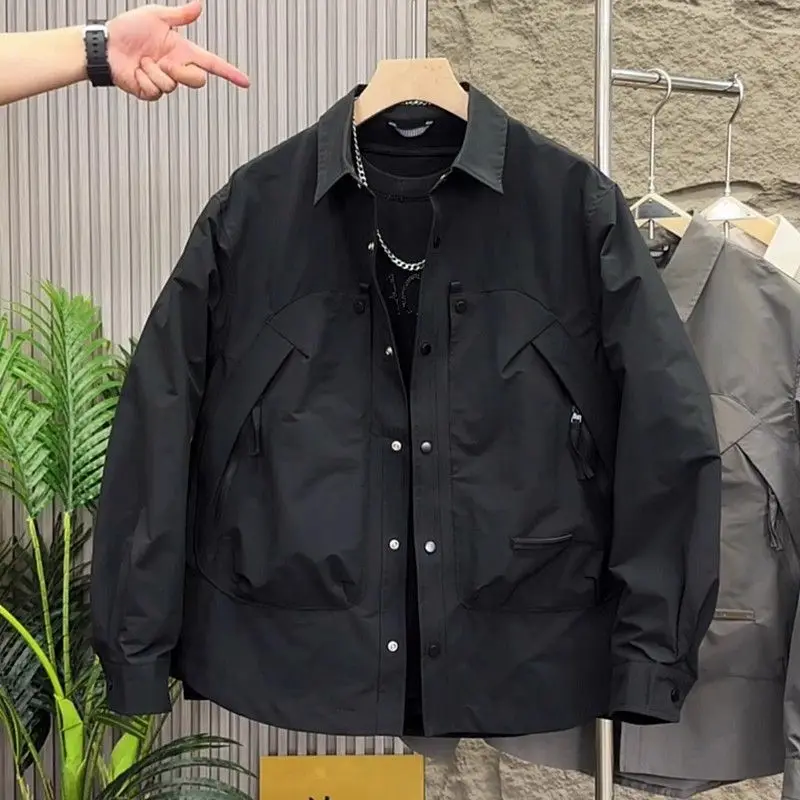 

plus Size 300 Pounds American Workwear Collared Jacket Men's Spring Autumn Trendy Casual Outdoor Windproof Long Sleeve Shirt