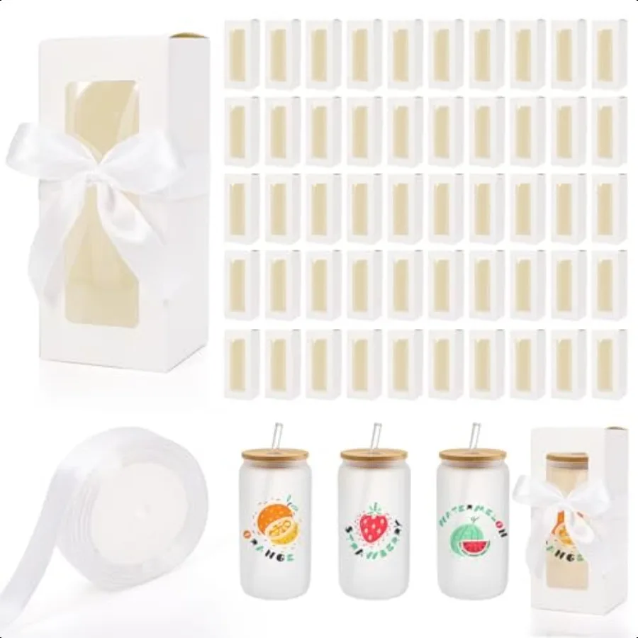 

50 Pcs White Gift Boxes Clear Tumbler Boxes