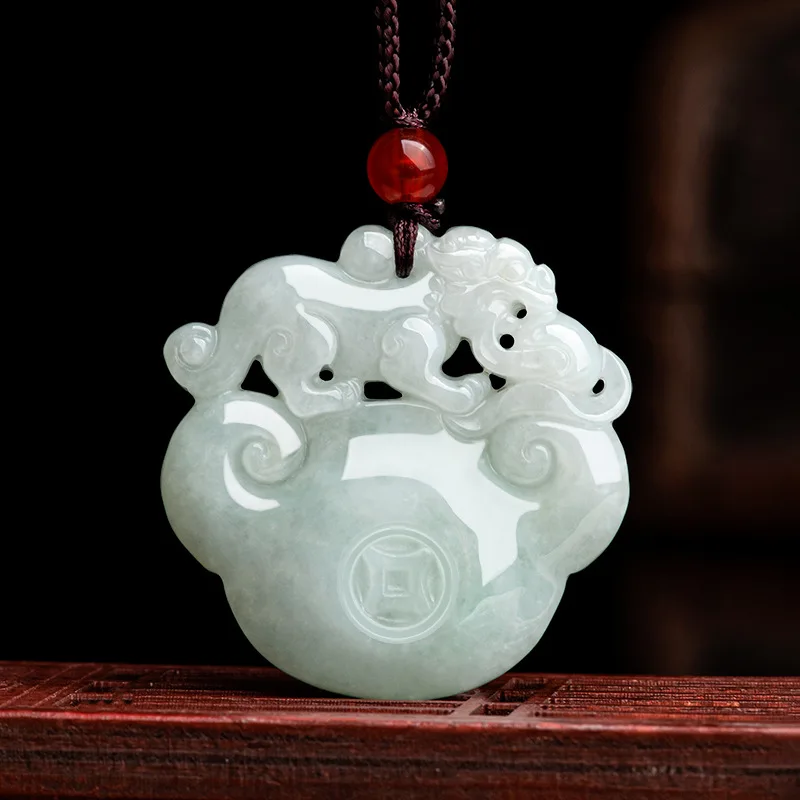 Natural Myanmar A-grade Jadeite Money Ruyi Pixiu Jade Pendant Fashionable High-end Charms For Men's Women's Jewelry Wholesale