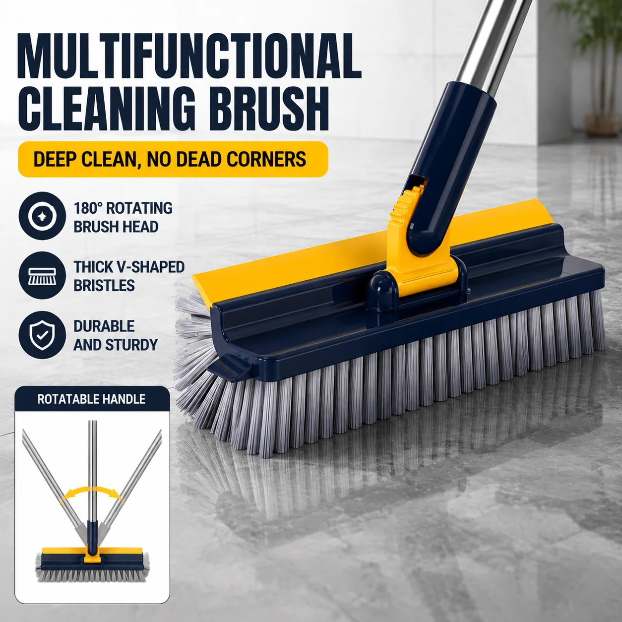 5 in 1 Cleaning Brush Bathroom Floor Brush with Tweezers and A Wiper Multifunctional Long-handled Floor Brush Crevice Brush