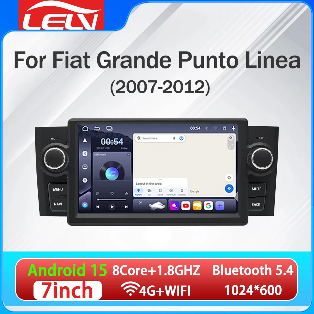 Reproductor Multimedia de Video para Automóvil LELV de 7 Pulgadas para Fiat Grande Punto Linea 2007-2012 con CarPlay, Android Auto, BT5.4, GPS NAV, 4G, 12G+256G
