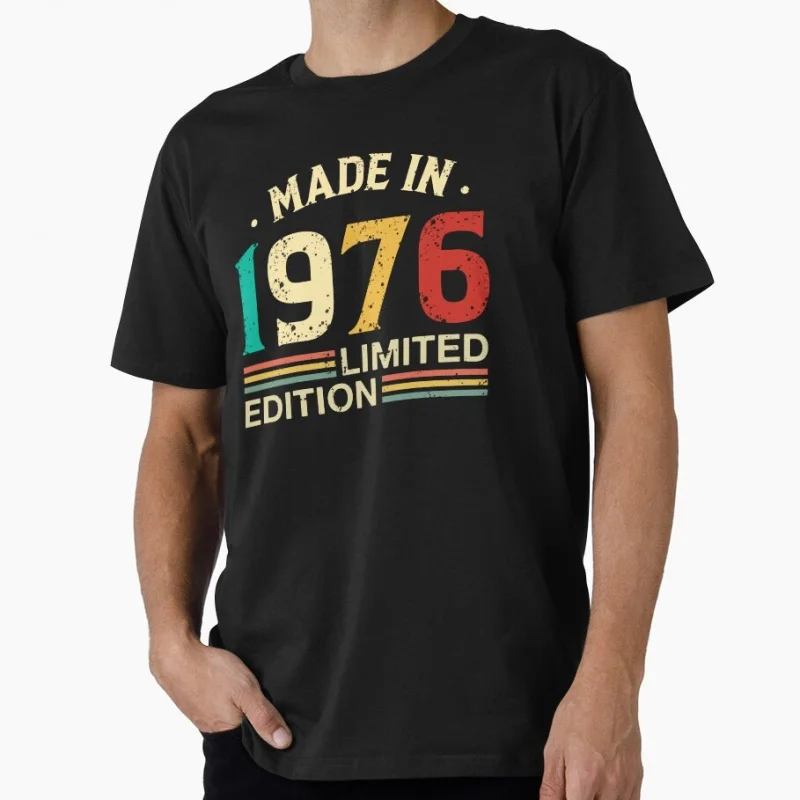 

70s Retro Born in 1976 vintage 50th birthday gift Gift T shirt Men's 100% cotton Short Sleeve Graphic clothes All size tee S-6XL