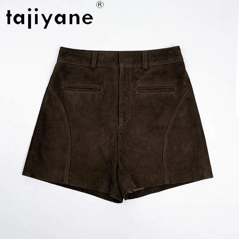 TAJIYANE Top Layer Goat Suede Geunine Women's Leather Shorts Vintage Hot Pants Slim Fit High Waist Shorts for Woman Streetwear