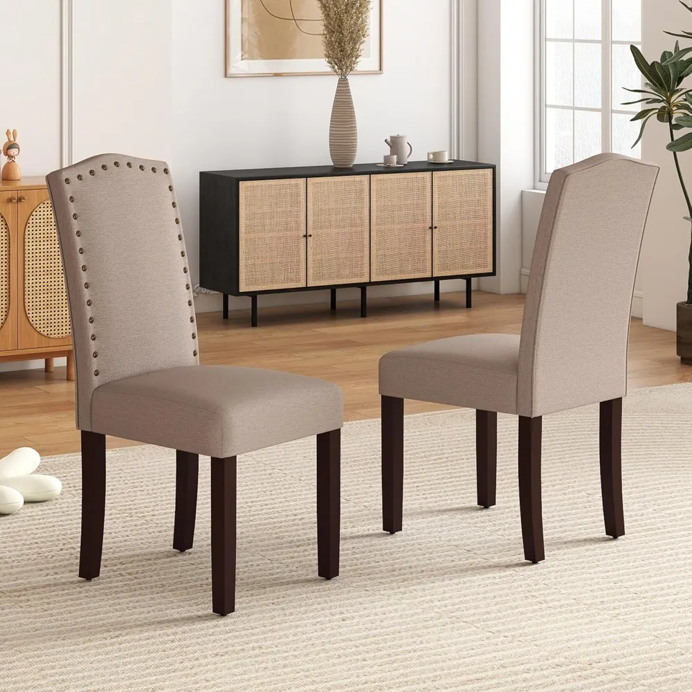 

Dining Chairs Set of 2, Upholstered Parsons Dining Room Chairs Fabric Kitchen Chairs with Solid Wood Frame and Nailhea