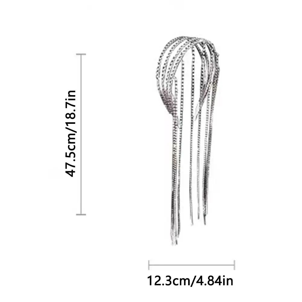 Exaggerated Design Rhinestones Tassel Headband Luxury Reflection Long Tassel Hair Hoop Headpiece Multi Layered