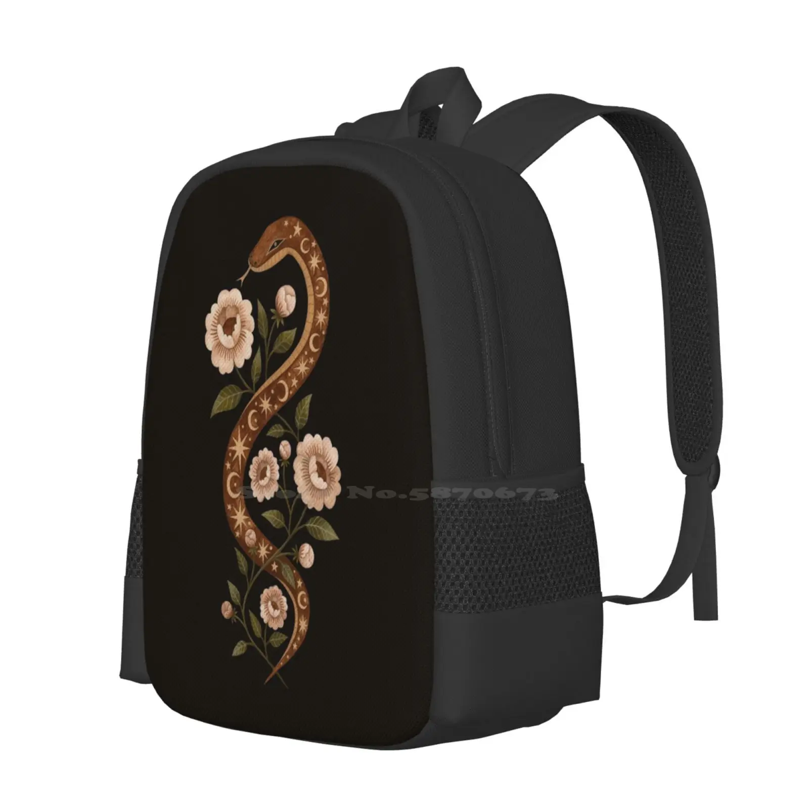 Serpent Spells Pattern Design Laptop Travel School Bags Gouache Snake Serpent Animals Wild Flowers Floral Bloom Blossom Nature