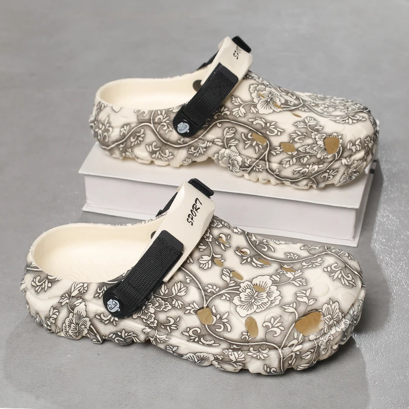 Men's Summer Cross-Border New Hole Hole Sandals Thick Bottom Outdoor Wearable Two-Way Wear Resistant Beach Slippers