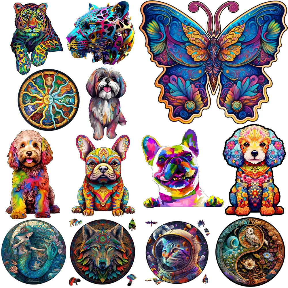 Unique Wooden Animal Jigsaw Puzzles Adults Kids Birthday Gifts Home Decor Puzzel Children Family Games Toys Wooden Puzzles 2022