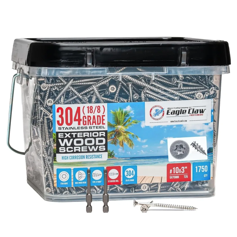 # Viti da piano in acciaio inossidabile da 10 x 3 pollici 1750 pezzi |   Testa piatta con trasmissione Torx a stella T25 |   Acciaio inossidabile di grado 304