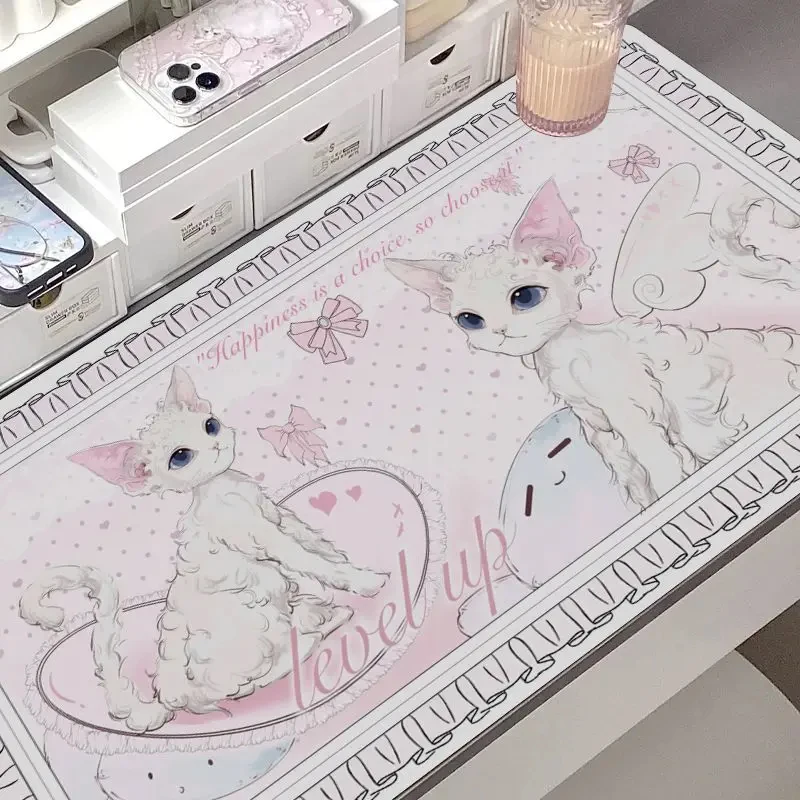 

Pink Angel Wing Cat Leather Desk Pad Mouse Protector Non-Slip Large Mouse Pad Home &Office Desk Mat PU Leather Laptop Mouse Pad