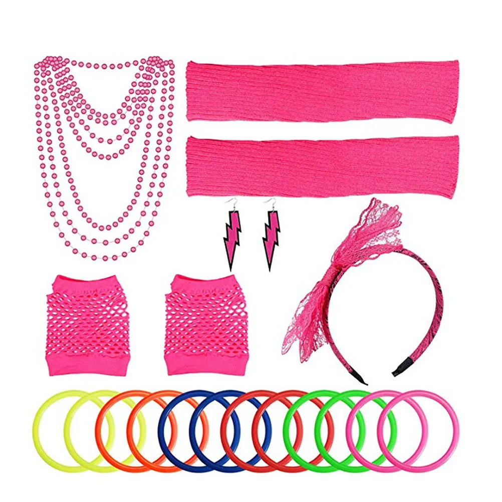 Beautiful Party Accessory Set Mesh Gloves Leg Sleeves Pendant Hair Hoop Eardrop Bracelet Mixed Color Style for Dress-Up Parties