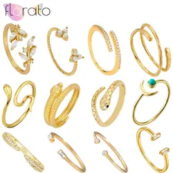 1PC 24k gold Plating Adjustable Open Hug Rings for Women Romantic Opening Rings Crystal Wedding Rings Unisex Jewelry