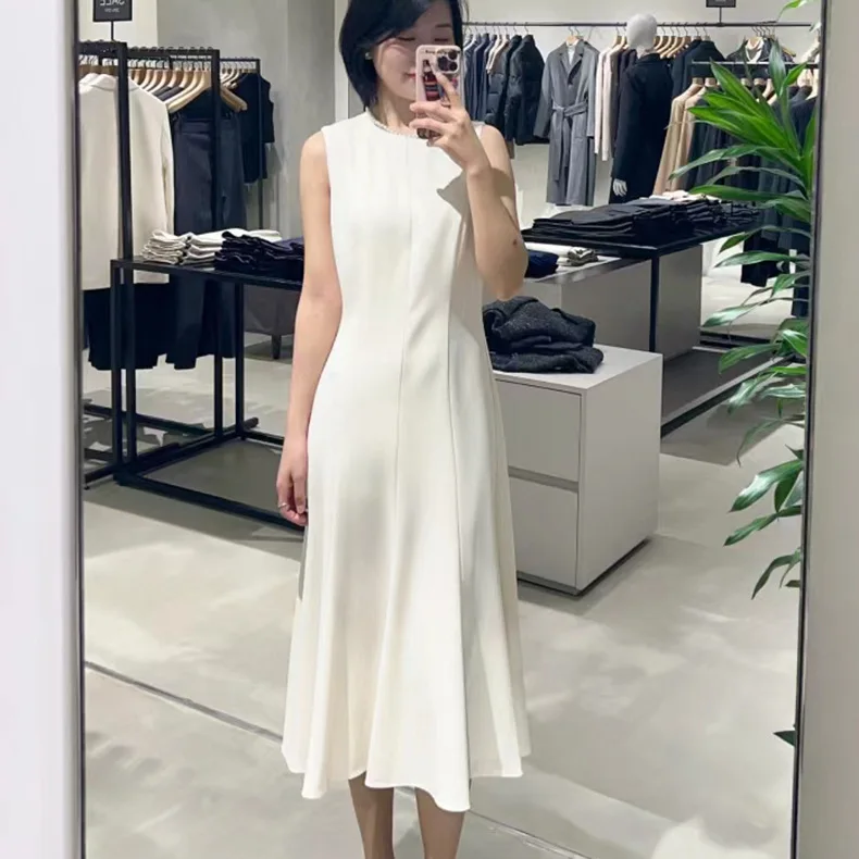 

Maxi Dress for Women 2024 New Spring Summer Spliced O-neck High Waist Solid Color Casual Sleeveless Robes