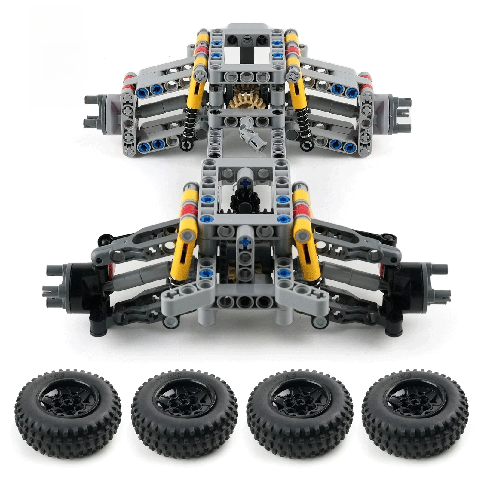 MOC 4WD Four-Wheel Drive Independent Suspension Differential Chassis with Steering Axle Building Blocks Tech Car Parts Toys