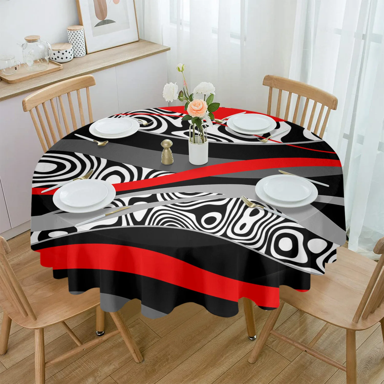 Abstract Lines Gradient Colors Waterproof Rectangular Tablecloth Dining Table Coffee Table Cover Outdoor Picnic Cloth