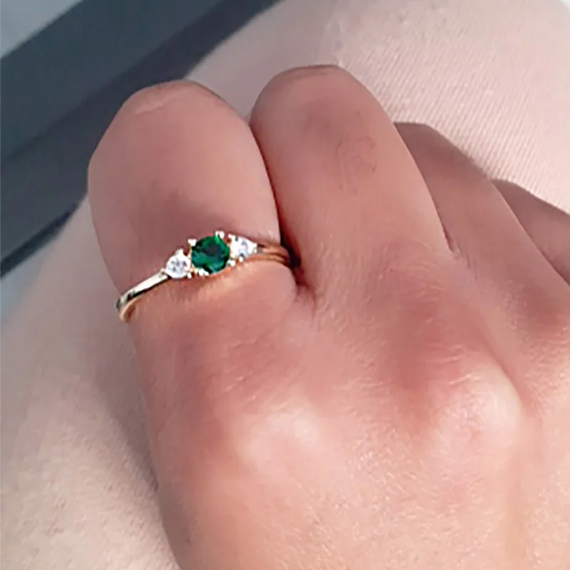 Tiny Dainty Green Crystal Rings for Women Gold Color Korean Delicate Zircon Crystal Dating Ring for Teen Trendy Jewelry Gifts