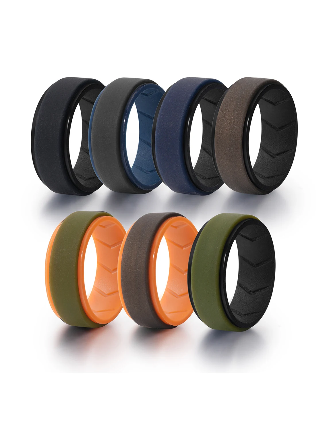 7Pcs Colorful Silicone Rings for Men, 8mm Wide Rubber Wedding Bands, Soft Breathable Hypoallergenic Rings, US Size 7-15