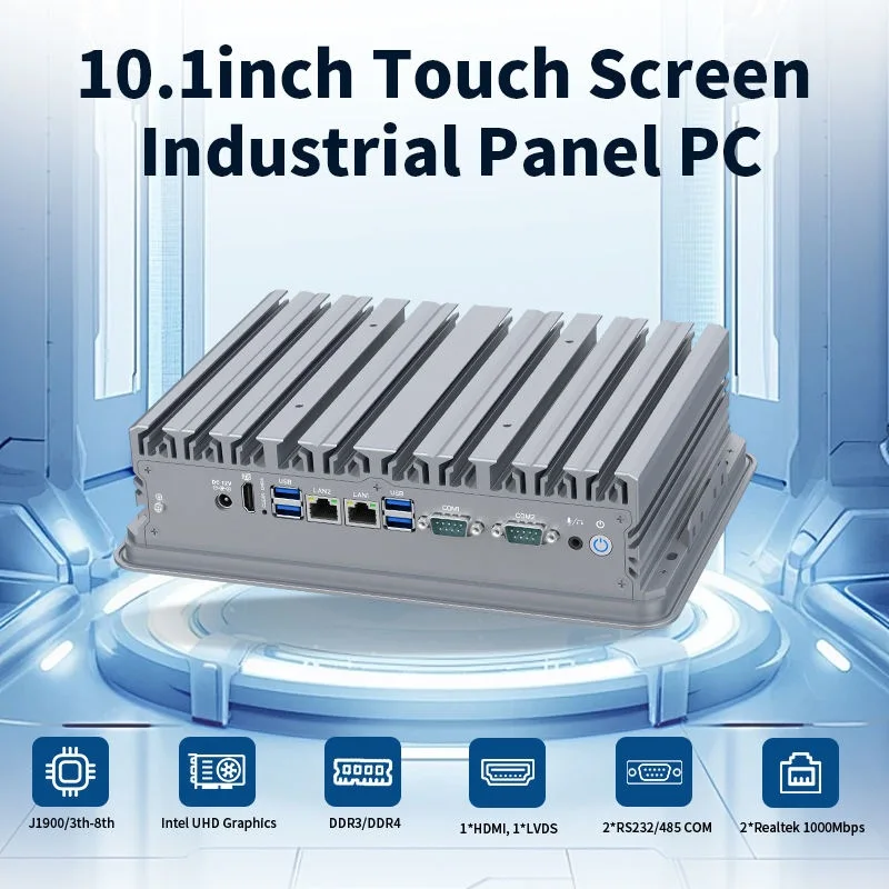Partaker 10.1 Inch Industrial IP65 Front Panel PC J1900 3-7th Gen i3/i5/i7 2xCOM RS232/485 2xLAN HDMI Capacitive Touch Screen