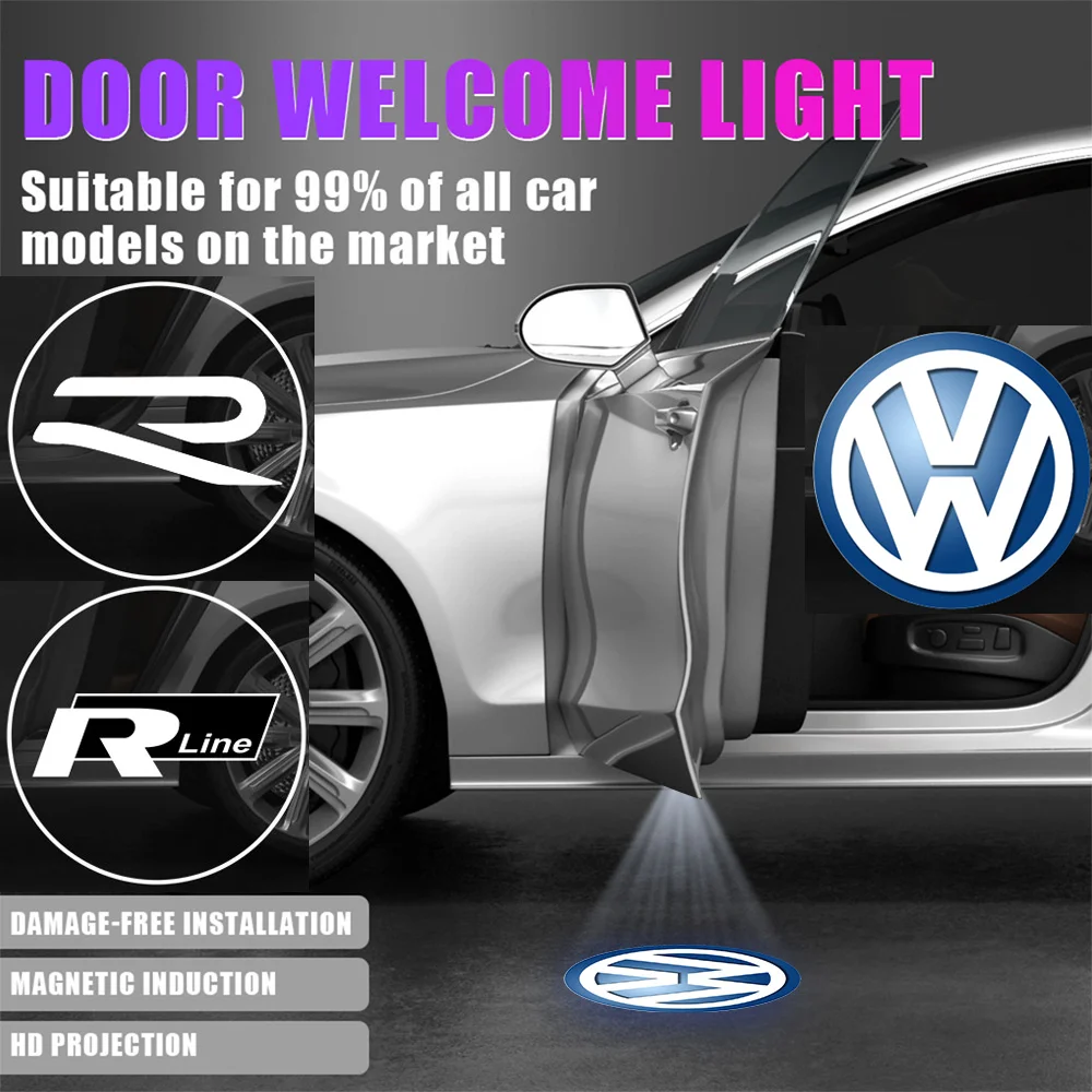 4Pcs LED Car Door Logo Welcome Light Laser Projector Lamp For Volkswagen VW Rline Golf 5 6 7 Polo Passat Tiguan CC Bettle Bora R