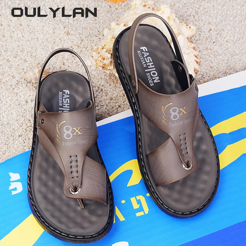 Breathable Men\'s Slippers Summer Water Trekking Beach Sandals Fashion Soft Sole Leather Shoes for Men Anti Slip Flip flo