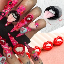 3D Red/Black Lips Love Valentine Nail Charms Sweet Lover Heart Resin Design Jewelry Nails Art Manicure Decoration Accessories