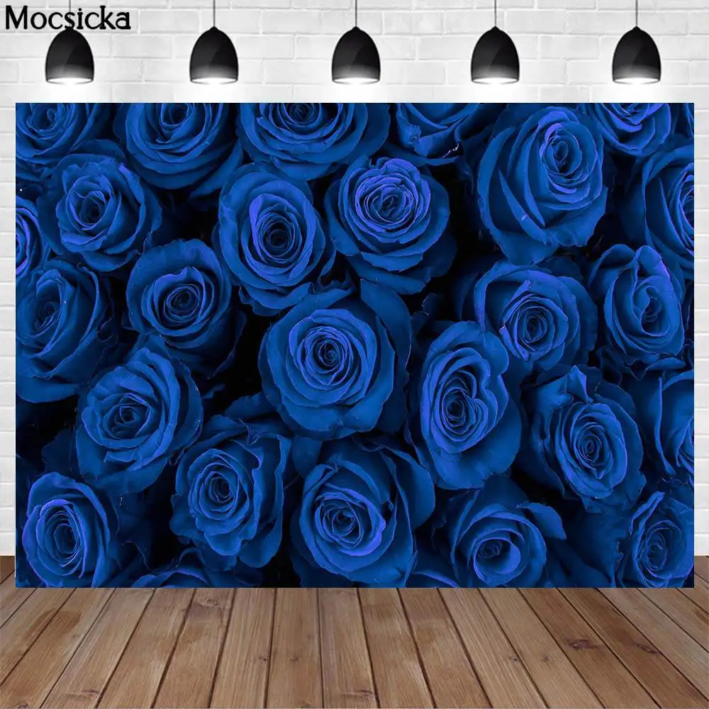 

Mocsicka Blue Rose Flower Wall Photography Backdrop Women Wedding Newborn Portrait Photographic Background Studio Photocall Prop