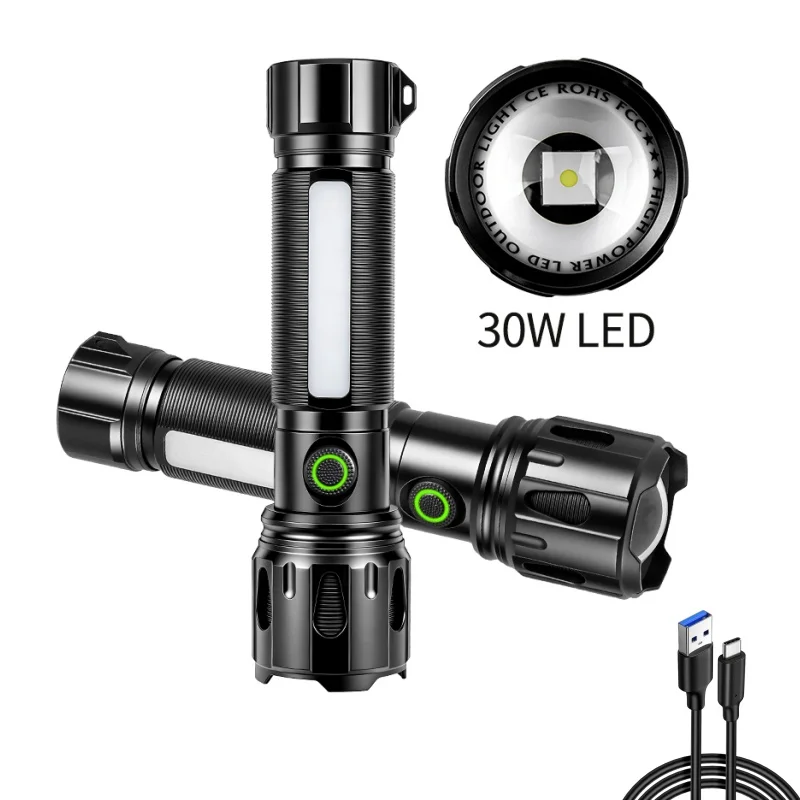 Zaklamp met lange batterijduur, superhelder, groot bereik, draagbaar, multifunctioneel, witte laser, oplaadbare zaklamp