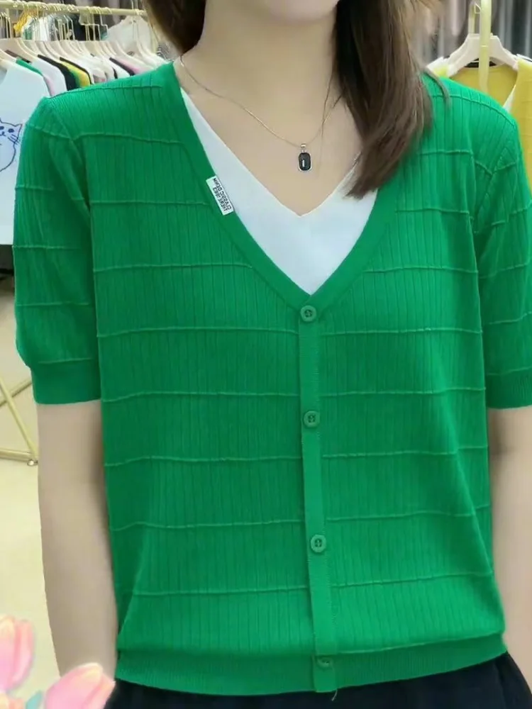 

Новый летний женский свободный топ для похудения ort Sve Design из ледяного шелка, модный красивый искусственный комплект из двух предметов, удобный стандартный крой