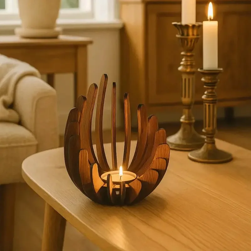 Lotus Wooden Candle Holder Handmade Tealight Centerpiece Table Wedding Christmas Votive Rustic Decor Accessory Candle Holder