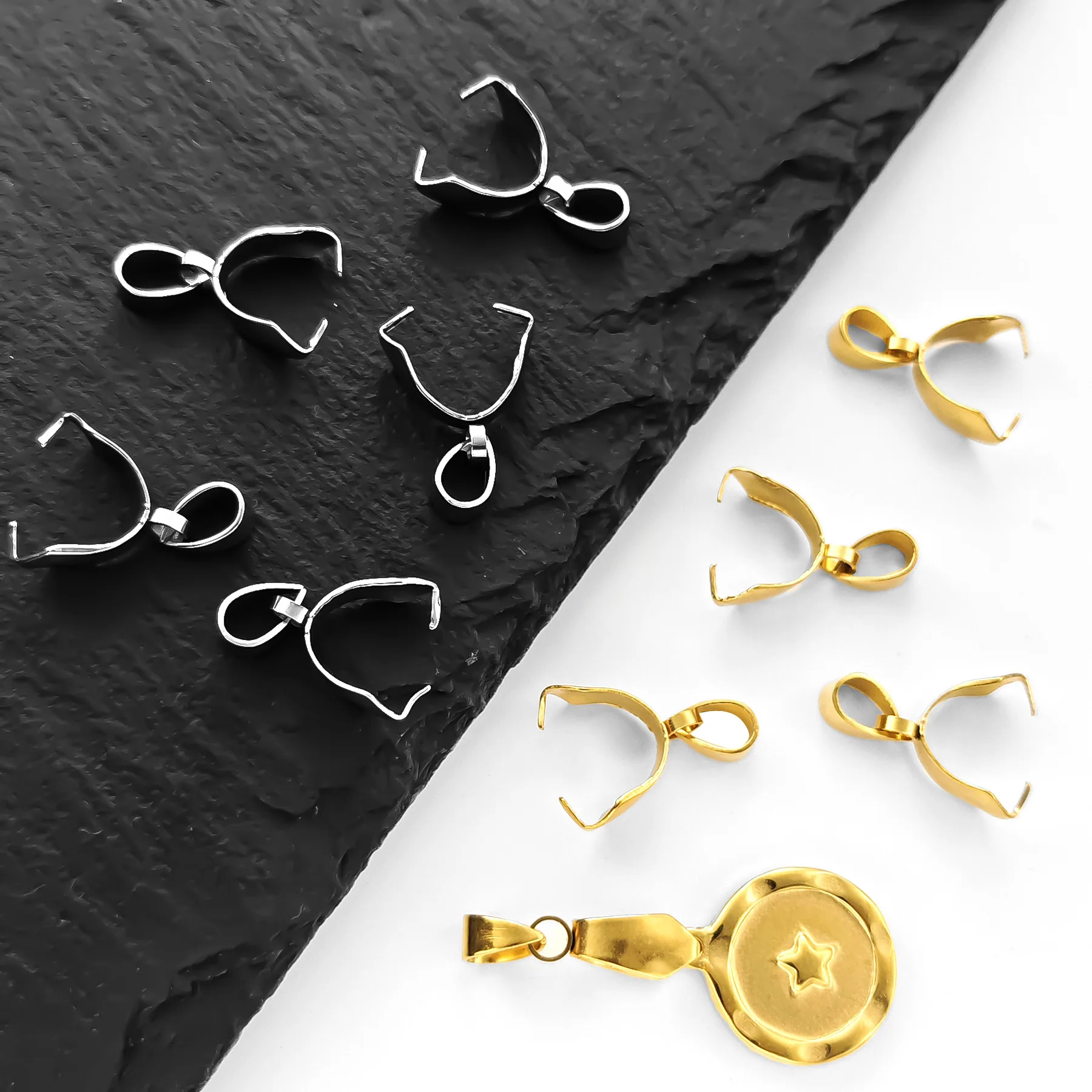 10Pcs Pvd Gold Plated Stainless Steel Melon Seed Clasp&Welding Ring DIY Jewelry Necklace  Accessories Pendant Clip Wholesale