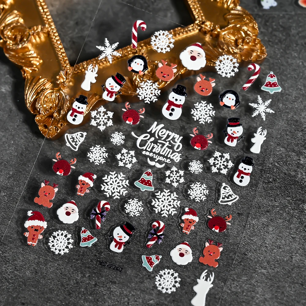 1Pc 5D Gingerbread Man Fiocco di neve Adesivo per unghie Natale Pinguino Campana Pupazzo di neve Cursori adesivi di Natale Babbo Natale Decalcomanie per manicure