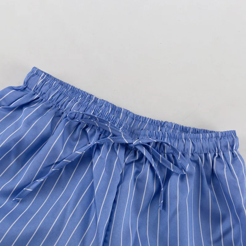 HKSH Women Casual Two-piece Set O-neck Sleeveless Bow Lace-up Ruched Striped Vest Tank Top Elegant Elastic Waisted Pants HK22064