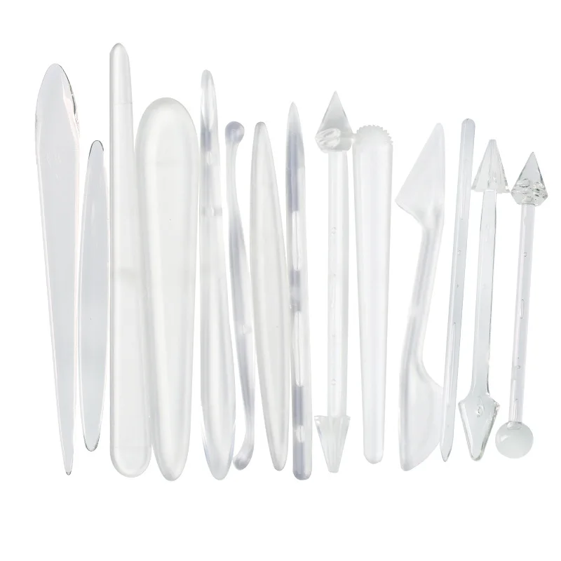 13Pcs Transparent Clay Soft Pottery Cartoon Shaping Tool Set Baking Utensils Fondant Carving Shaping Plastic Knife for Dropship