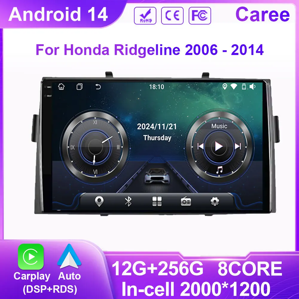 

Android Car Radio For Honda Ridgeline 2006 - 2014 GPS Stereo Carplay Multimedia Player Android Auto Screen 4G Wifi No 2din DVD