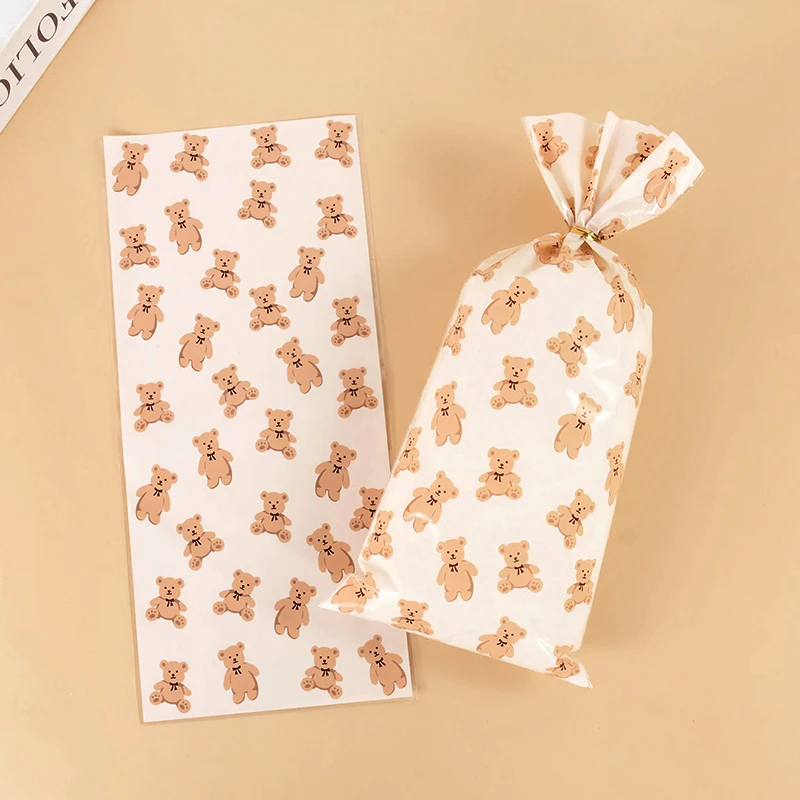 50 stücke süße Bär Süßigkeiten Tasche Kekse Keks Backen Verpackung Tasche selbst klebende Hochzeit Zellophan Tasche Kuchen Süßigkeiten Geschenk beutel