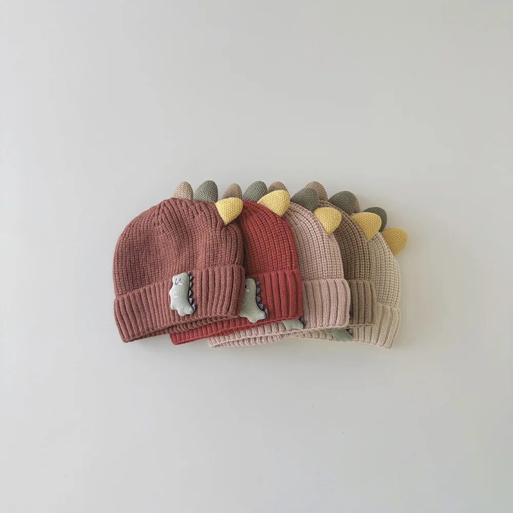 

Autumn Winter Baby Beanies Lovely Dinosaur Accessories Kids Boys Girls Knitted Hats Soft Warm Children Ear Protection Caps