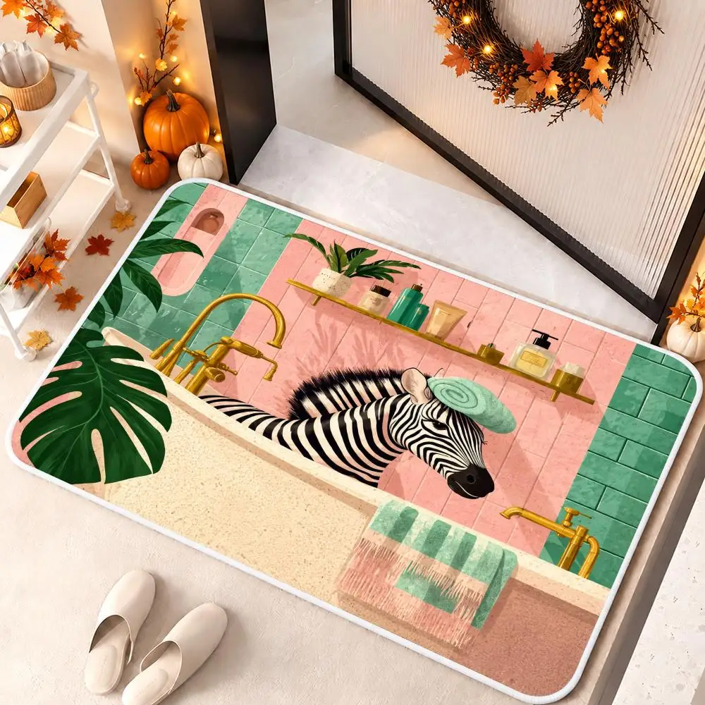 Whimsical Bath Escape Floor Mat Soft Flannel Floor Mat Cloud Feel Non-slip Bath Rug Machine Washable Foam Carpet Door Mat