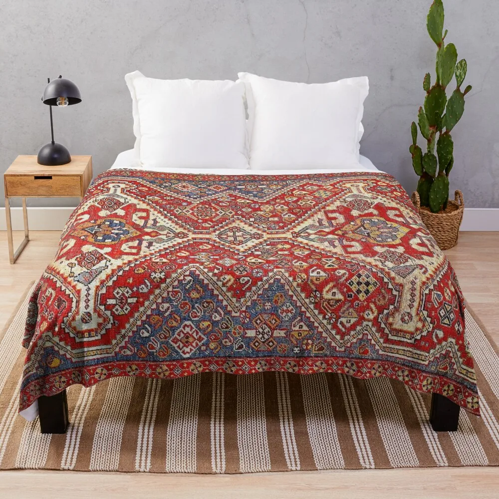 

Red & Blue Persian Qashqai Rug Print Throw Blanket sofa Cute Blanket