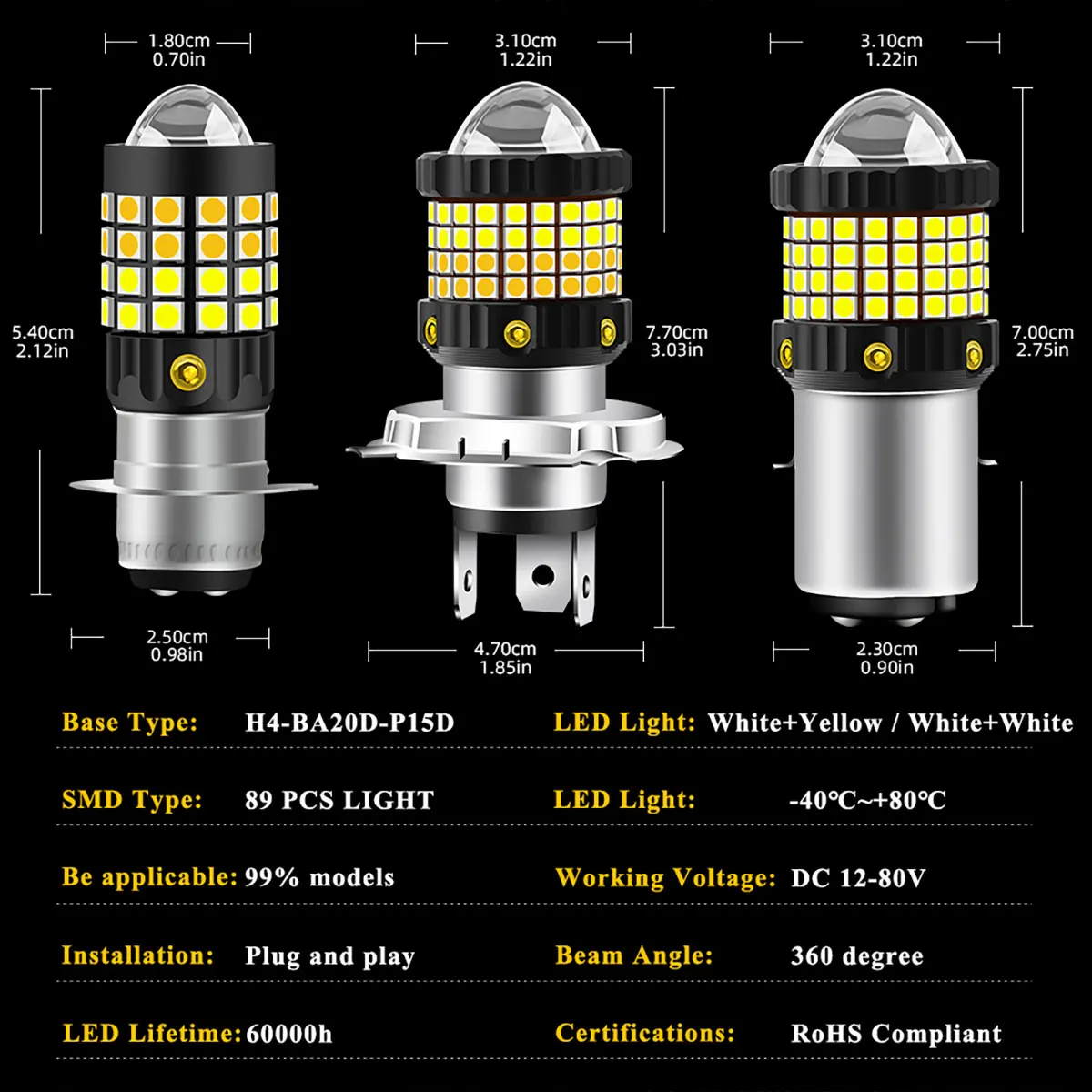 جديد h4 led المصابيح الأمامية للدراجات النارية ba20d led p15d LED لمبة CSP عالية منخفضة الحزم دراجة نارية مصباح إشارة الضباب مصباح الأضواء مع عدسة
