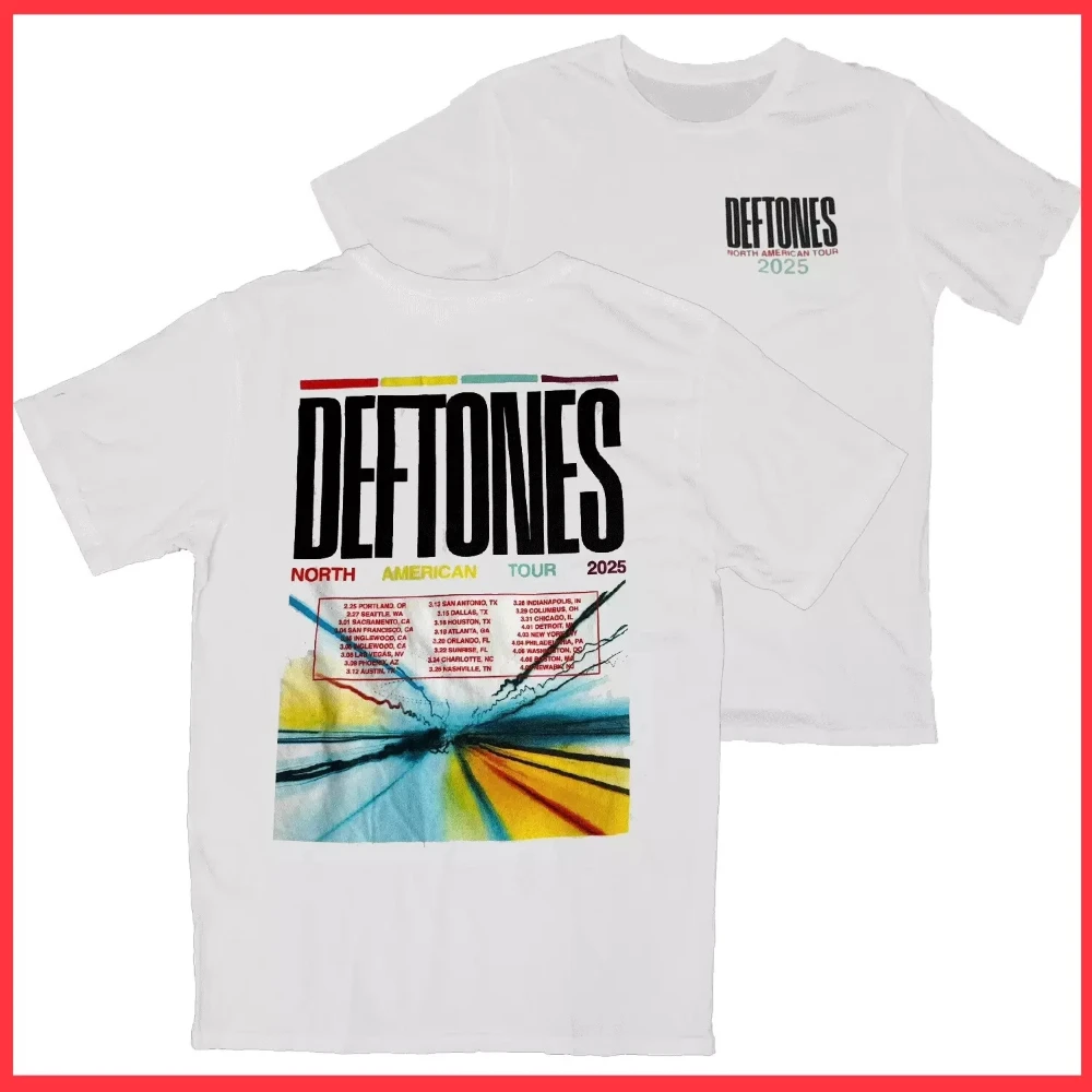

Футболка Deftones 2025 North American Tour, белая, S-4XL — мужская и женская повседневная одежда с короткими рукавами и принтом, повседневная одежда