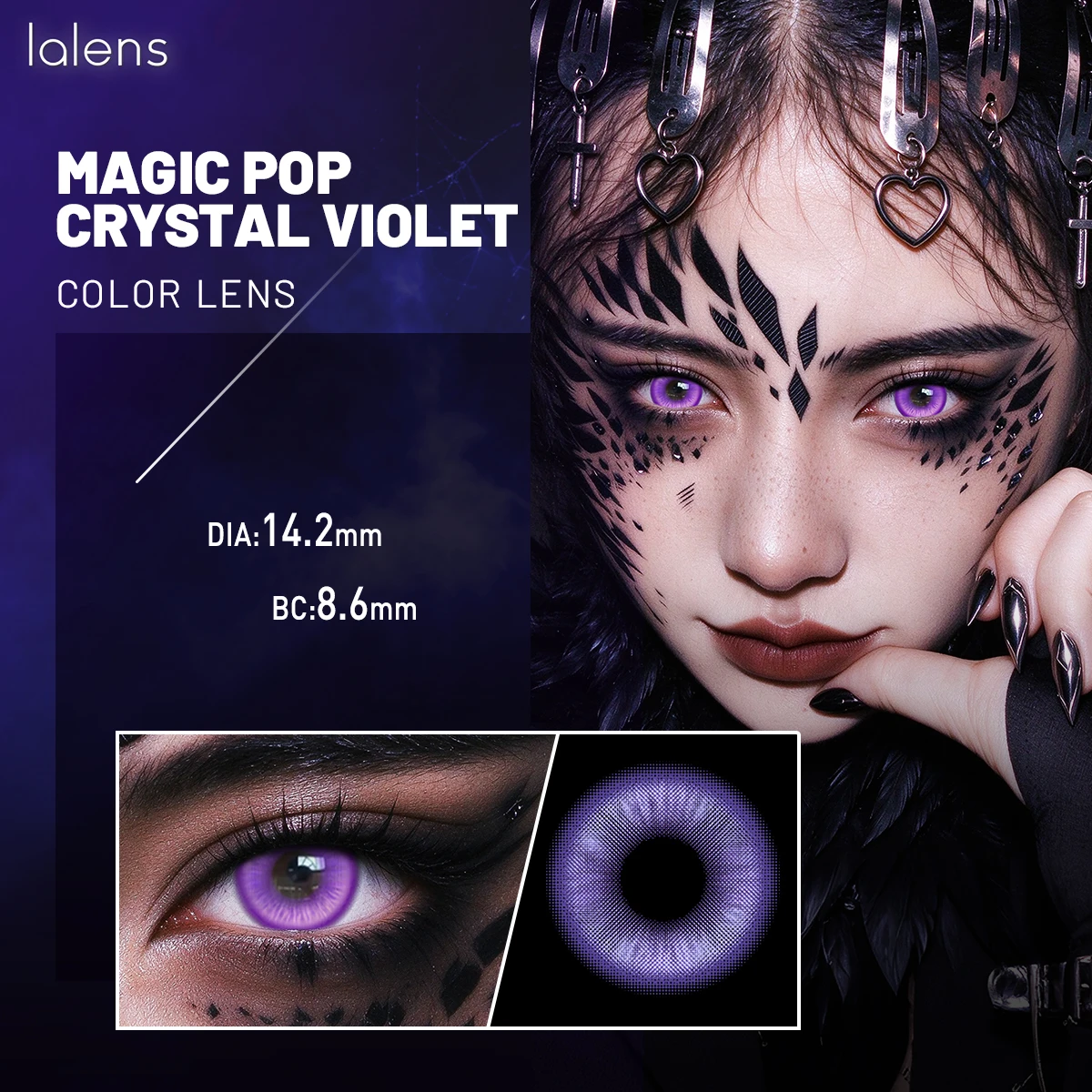 Lalens Magic Pop Violet 1 Paar 14,2mm Halbjährliche Weiche Farbige Kontaktlinsen Lebendige Halloween Anime Cosplay Linsen für Coser