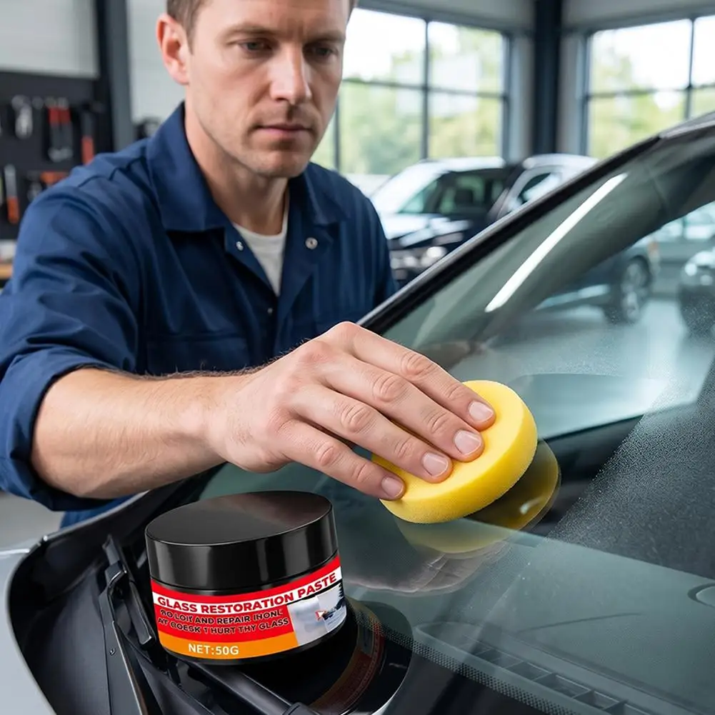30/50G Car Glass Oil Film Remover Restoration Paste Windshield Fog Stain Cleaner Polishing Cream With Sponge For Vehicle