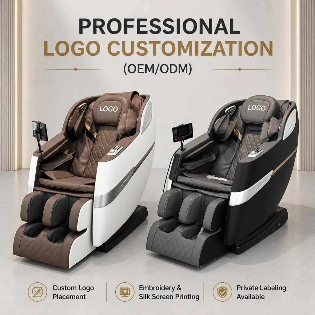 Luxury AI Massage Chair Full Body HiFi Music Heating Ambient Light PU Leather Zero Gravity Shiatsu Rolling Full Body Massager