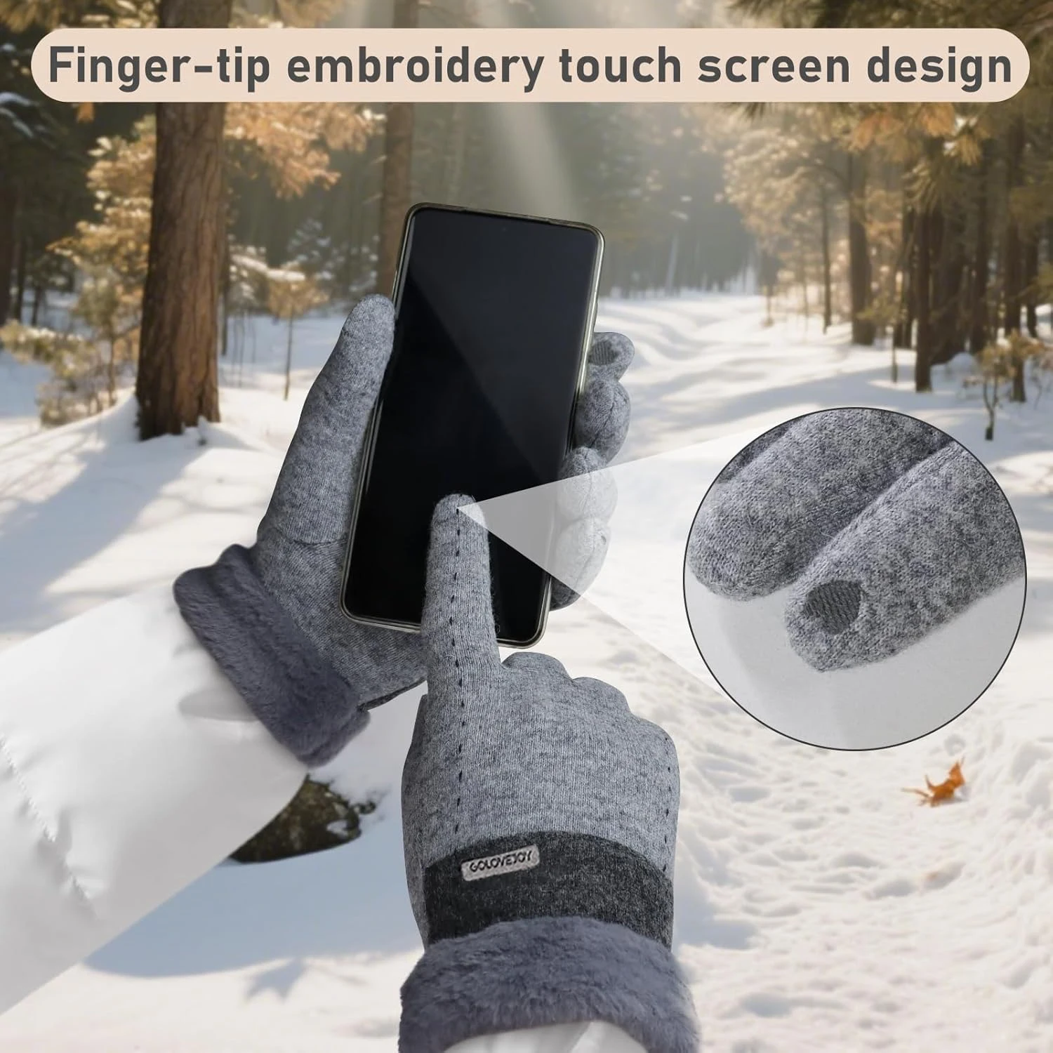 Women's Wool Touch Screen Gloves, Thick Fleece Lined Warm Gloves, Elegant Contrast Color Winter Gloves for Women Daily Wear