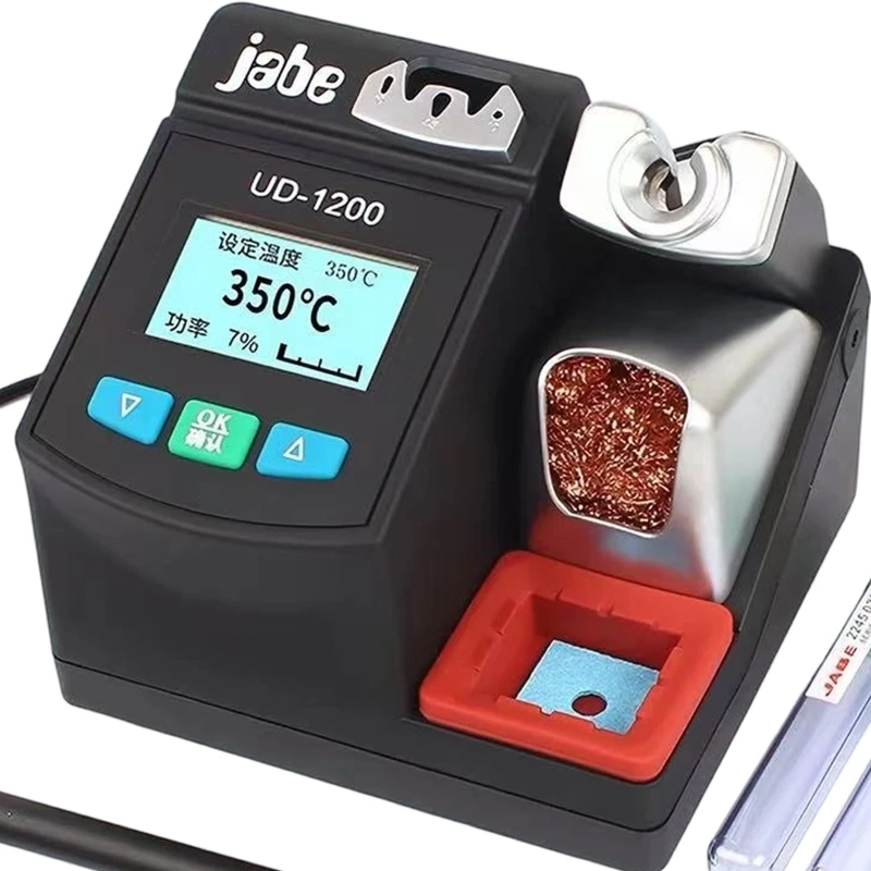 E06B ABS Soldering Station with Front Controls, Top-Mounted Iron Stand, and Tip-Care Areas for Wire Repair and Basic Desktop