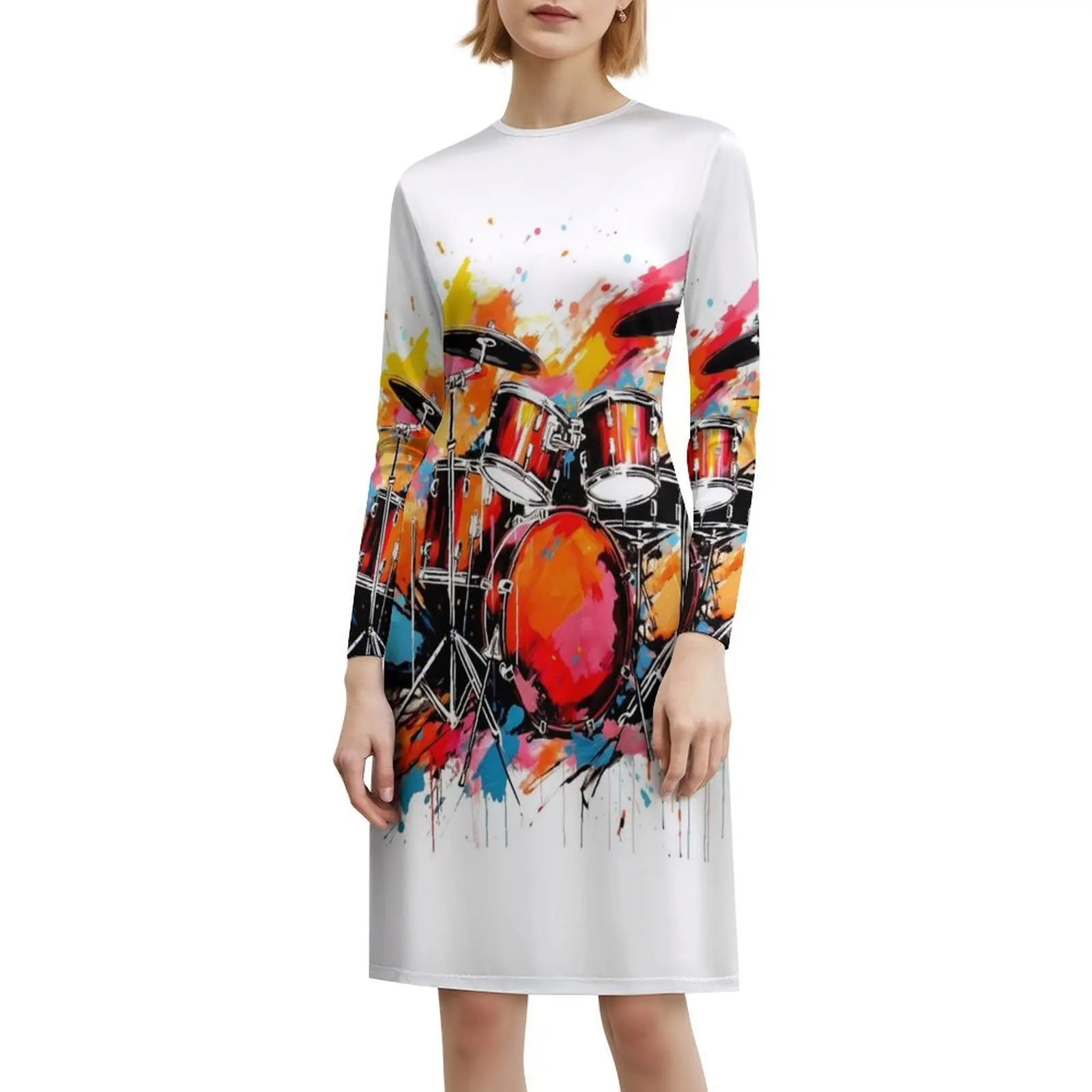 فستان ملون على الطراز الكوري للنساء، فستان كاجوال أنيق للحفلات أو الارتداء اليومي، حزام الطبول الصوتي الملون #6